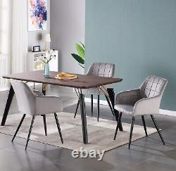 Set of 2 Upholstered Dining Chairs Velvet Padded Seat Metal Legs Dining Room