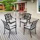 Set Of 4 Cast Aluminum Patio Chairs Outdoor Dining Chairs Witharmrest&grey Cushion