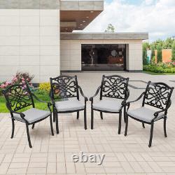 Set of 4 Cast Aluminum Patio Chairs Outdoor Dining Chairs withArmrest&Grey Cushion