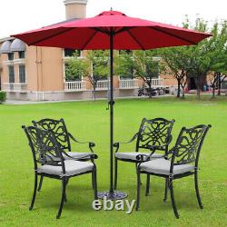 Set of 4 Cast Aluminum Patio Chairs Outdoor Dining Chairs withArmrest&Grey Cushion