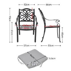 Set of 4 Cast Aluminum Patio Chairs Outdoor Dining Chairs withArmrest&Grey Cushion