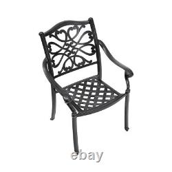 Set of 4 Cast Aluminum Patio Chairs Outdoor Dining Chairs withArmrest&Grey Cushion