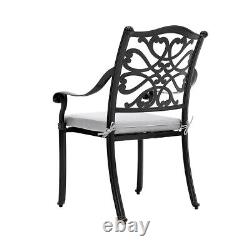 Set of 4 Cast Aluminum Patio Chairs Outdoor Dining Chairs withArmrest&Grey Cushion