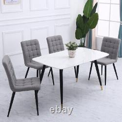 Set of 4 Grey-White Dining Chairs Velvet Upholstered Tufted Kitchen Padded Seat