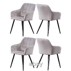 Set of 4 Upholstered Dining Chairs Velvet Padded Seat Metal Legs Dining Room