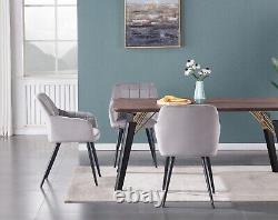 Set of 4 Upholstered Dining Chairs Velvet Padded Seat Metal Legs Dining Room