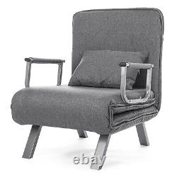 Single Folding Sofa Bed Chair Modern Fabric Sleep Function Holder With Pillow