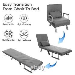 Single Folding Sofa Bed Chair Modern Fabric Sleep Function Holder With Pillow