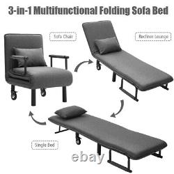 Single Folding Sofa Bed Chair Modern Fabric Sleep Function Holder With Pillow UK