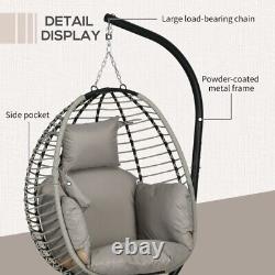 Single Rattan Hanging Egg Chair with Seat Cushion Grey By Outsunny