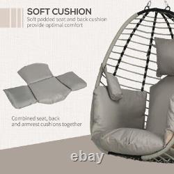 Single Rattan Hanging Egg Chair with Seat Cushion Grey By Outsunny