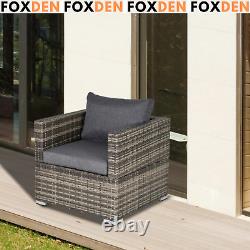 Single Seater Rattan Chair Sofa Padded Cushions PE Wicker Armchair Dark Grey