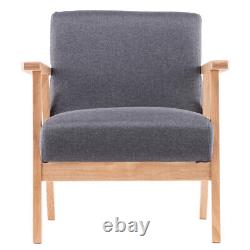 Single Sofa Armchair Wooden Frame Fabric Padded Cushion Grey Linen Accent Chair