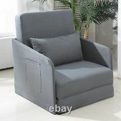 Single Sofa Bed Convertible Chair Cushion Pillow Guest Bedroom Lightweight Grey