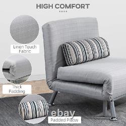 Single Sofa Bed Folding Chair Bed with Steel Frame Padding Pillow Grey, Silver