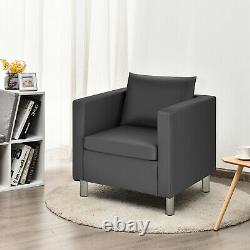 Single Sofa Chair Armchair Couch Leather Accent Chair with Pillow Home Office Grey