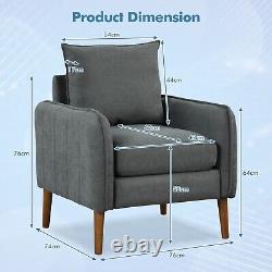 Single Sofa Seat Fabric Upholstered Living Room Chair Accent Armchair with Cushion