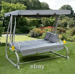 Somerset 3 Seat Swing Hammock Bed Heavy Duty Garden Bench Patio In Grey SALE