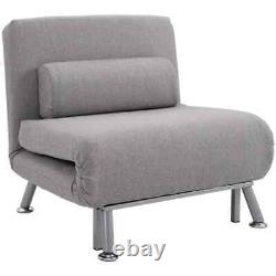 Stylish Adjustable Back Futon Sofa Chair In Grey With Soft Sponge Cushion