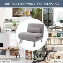 Stylish Adjustable Back Futon Sofa Chair In Grey With Soft Sponge Cushion