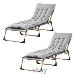 Sun Lounger Folding Recliner Chair Portable Reclining Garden Seat Bed with Cushion