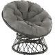 Swivel Chair Wicker Rattan Bowl-shaped Garden Seat Round Cushion Steel Outdoor