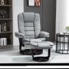 Swivel Manual Recliner And Footrest Set Pu Leisure Lounge Chair With Wood Base