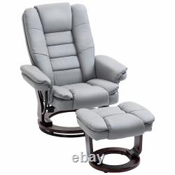 Swivel Manual Recliner and Footrest Set PU Leisure Lounge Chair with Wood Base