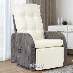 Swivel Recliner Chair Rattan Armchair Sofa Adjustable Backrest withCushion Grey