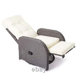 Swivel Recliner Chair Rattan Armchair Sofa Adjustable Backrest withCushion Grey