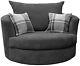 Swivel Round Cuddle Chair Fabric Grey Cream Brown Living Room Large Love Seat