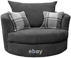 Swivel Round Cuddle Chair Fabric Grey Cream Brown Living Room Large Love Seat