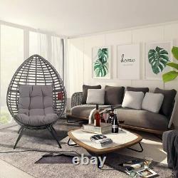 Teardrop Garden Lounge Egg Chair Wicker Lounge Chair with Cushion, Gray