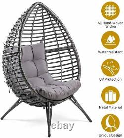 Teardrop Garden Lounge Egg Chair Wicker Lounge Chair with Cushion, Gray