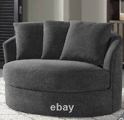 Thomasville Dark Grey Soft Fabric Swivel Snuggle Chair With 3 Accent Pillows