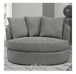 Thomasville Light Grey Soft Fabric Swivel Snuggle Chair With 3 Accent Pillows