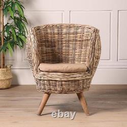 Tub Accent Chair Rattan Conservatory Armchair Cushion Seat with Natural Base