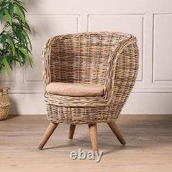 Tub Accent Chair Rattan Conservatory Armchair Cushion Seat with Natural Base
