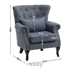 Upholstered Fabric Armchair Wing Back Fireside Chair Lounge Sofa Cushioned Seat