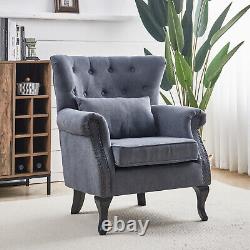 Upholstered Fabric Armchair Wing Back Fireside Chair Lounge Sofa Cushioned Seat