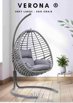 VERONA- Rattan GREY LARGE Swing Hanging Egg Chair Garden Indoor Outdoor