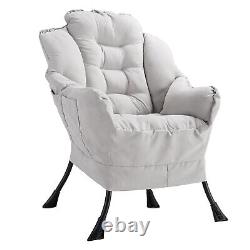 Velvet Button Armchair High Back Chair Padded Cushion Lounge Grey Relax & Pocket