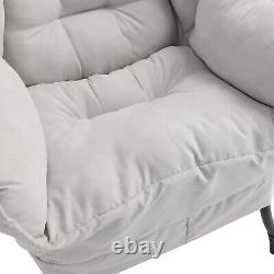 Velvet Button Armchair High Back Chair Padded Cushion Lounge Grey Relax & Pocket