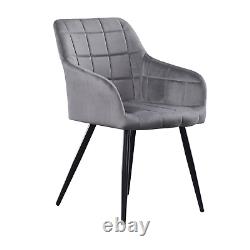 Velvet Dining Chair Cushioned Padded Seat Metal Legs Dark Gray