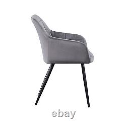 Velvet Dining Chair Cushioned Padded Seat Metal Legs Dark Gray