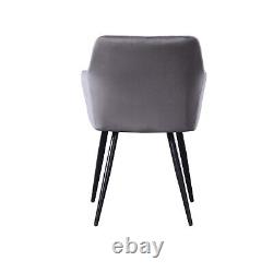 Velvet Dining Chair Cushioned Padded Seat Metal Legs Dark Gray