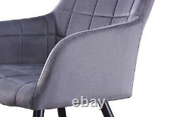 Velvet Dining Chair Cushioned Padded Seat Metal Legs Dark Gray