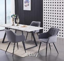 Velvet Dining Chair Cushioned Padded Seat Metal Legs Dark Gray