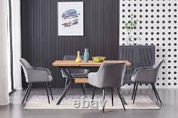 Velvet Dining Chair Cushioned Padded Seat Metal Legs Dark Gray