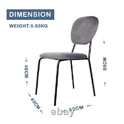 Velvet Dining Chairs 4pcs Grey Stackable Fabric Seat Metal Leg Home Office Chair